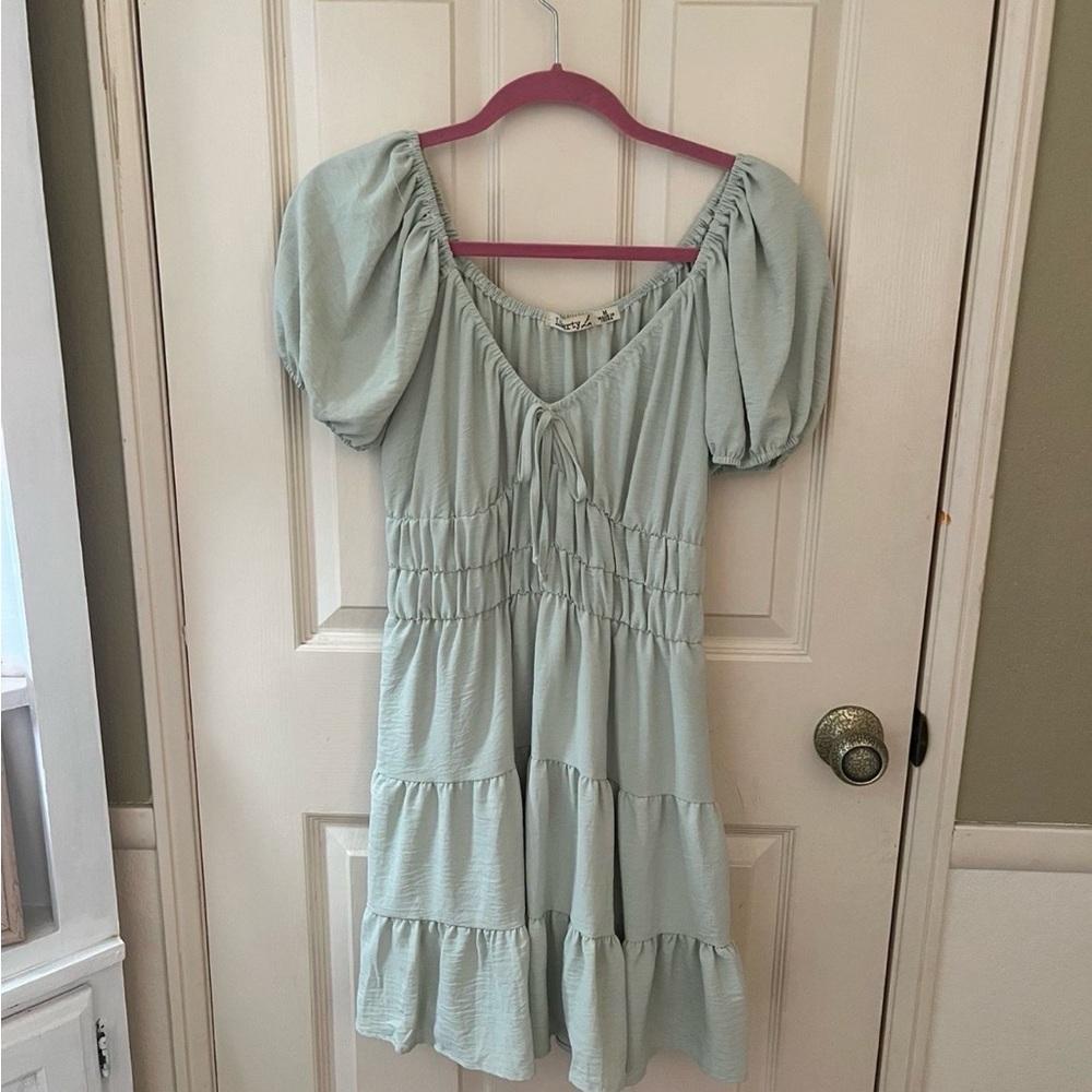 Liberty Love Soft Blue Green Summer Mini Dress Size Medium